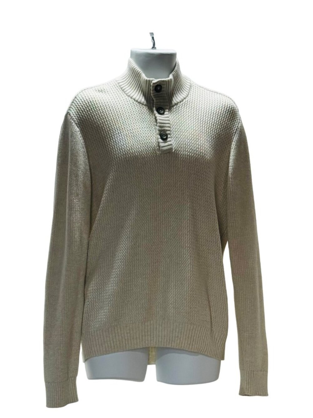 AMERICAN RAG Men's Sweater Beige Mock Turtle Long Sleeve Knit Cotton Pullover XL